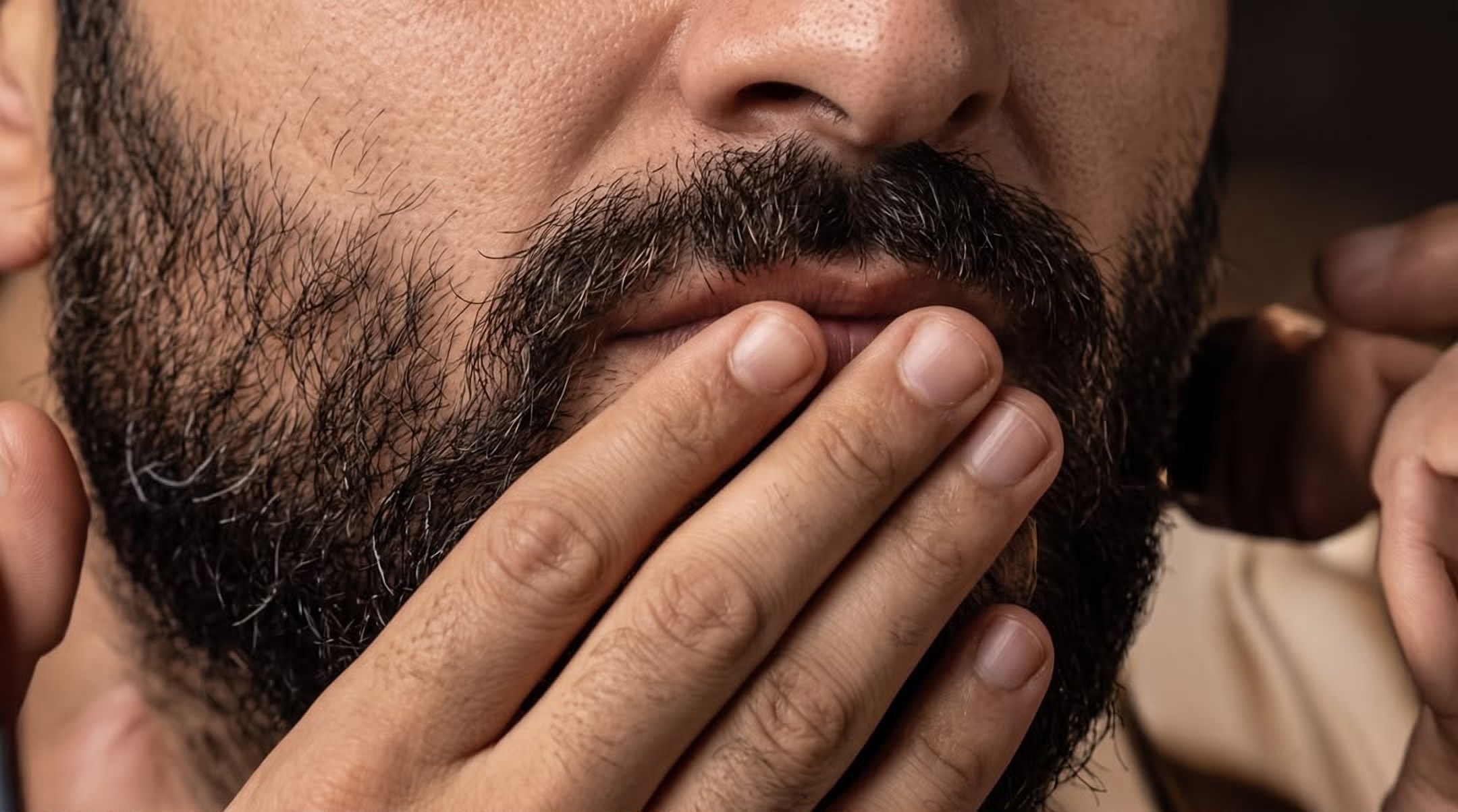 Répartissez sur la barbe et la peau en dessous.